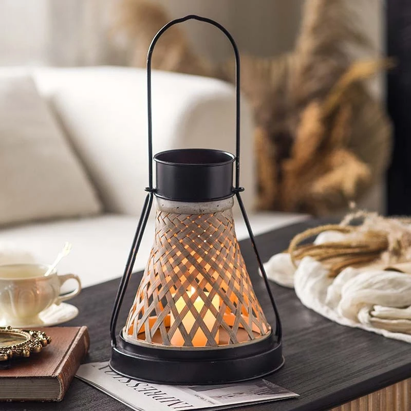 

Vintage Bamboo Candle Holder Handmade Lantern Vintage Table Decor Rustic Bamboo Weaving Candlelight Ornament Home Decoration