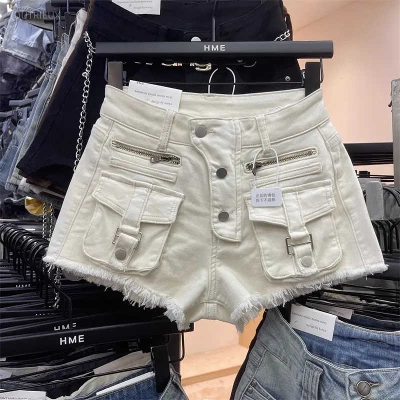 American Vintage Safari Style A-line Jeans Shorts Y2k High Street All Match Punk A-line Short Trouser Harajuku Casual Short Pant