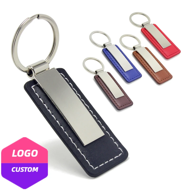 

Vintage Laser Engrave Company Name Keyring Custom Logo Leather Metal Keychain for Men Women High-end Personalize Car Key Chain