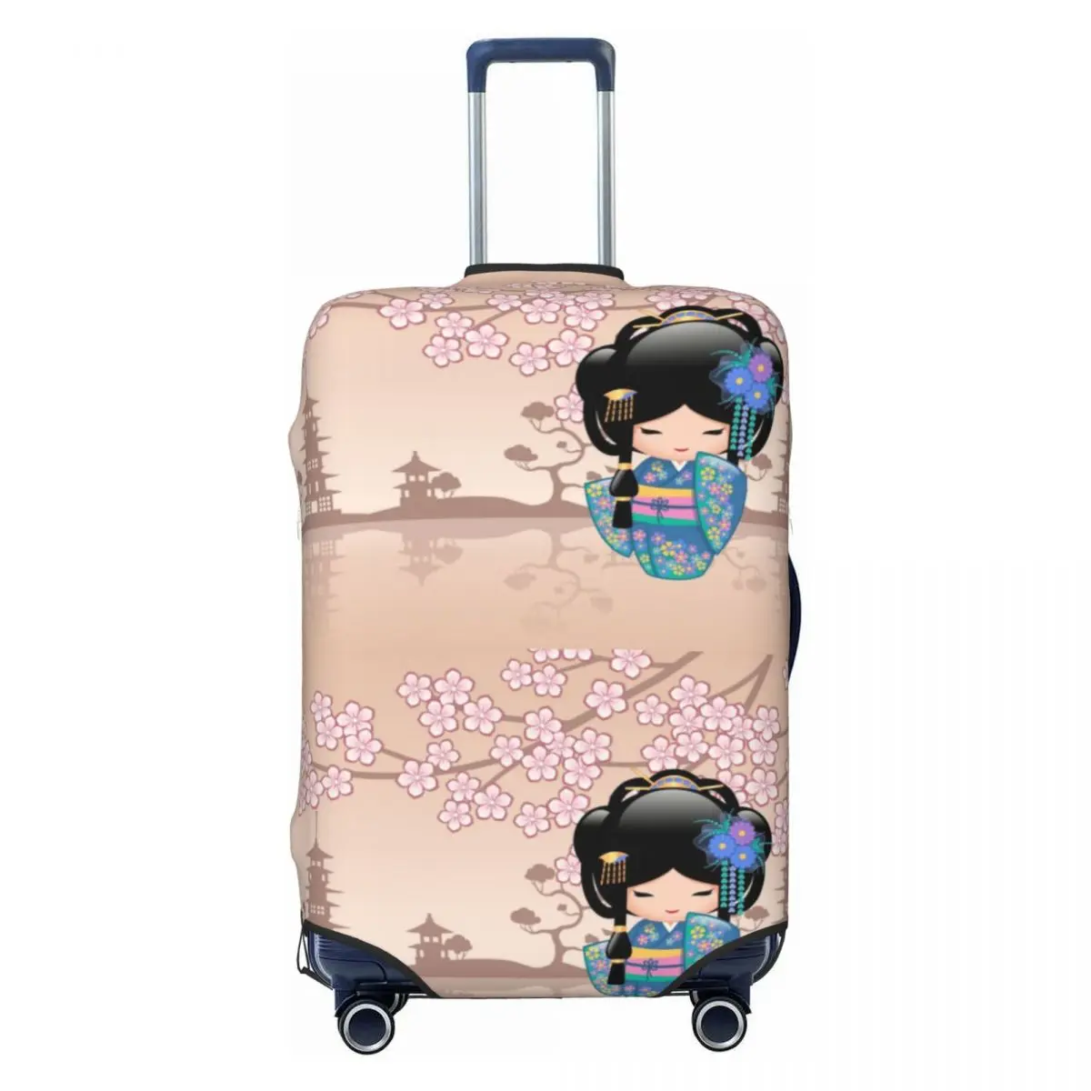 

Custom Japanese Keiko Kokeshi Doll Print Luggage Cover Fashion Floral Sakura Cherry Blossom Suitcase Protector Covers Suit
