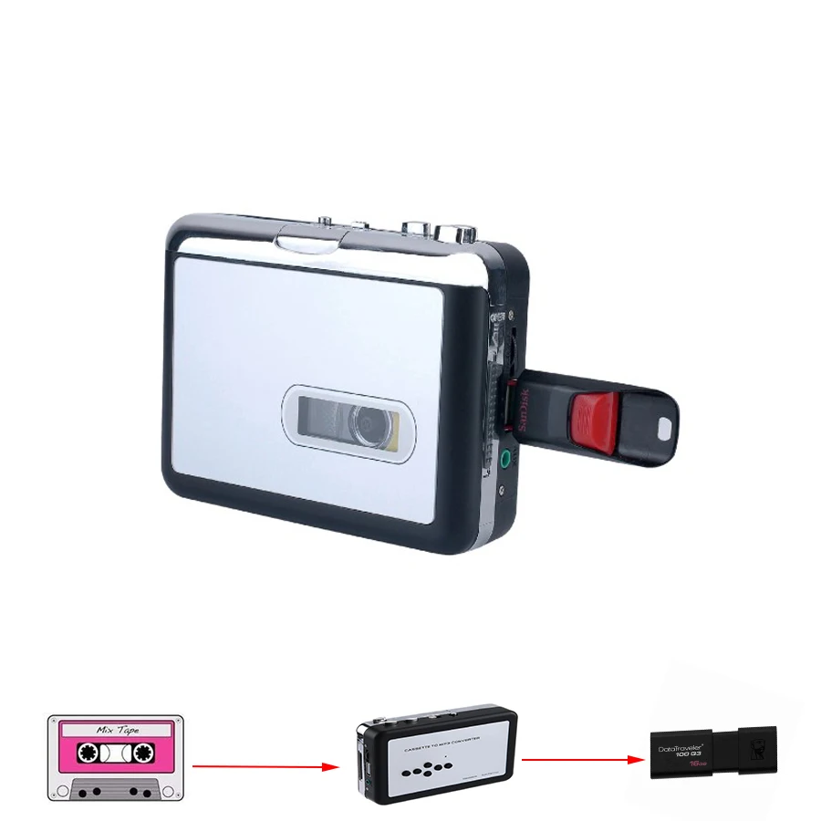 Ezcap231 Конвертер кассетной ленты в MP3 USB-кассеты для захвата Walkman Tape Player Преобразование лент в USB-накопитель Нет необходимости ПК