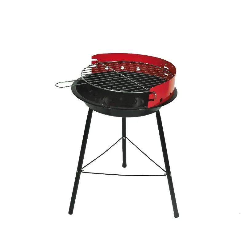 Portable 14 Inch Steel Charcoal Barbecue Round BBQ Grill with Adjustable Cooking Height for Garden Party Outdoor Camping