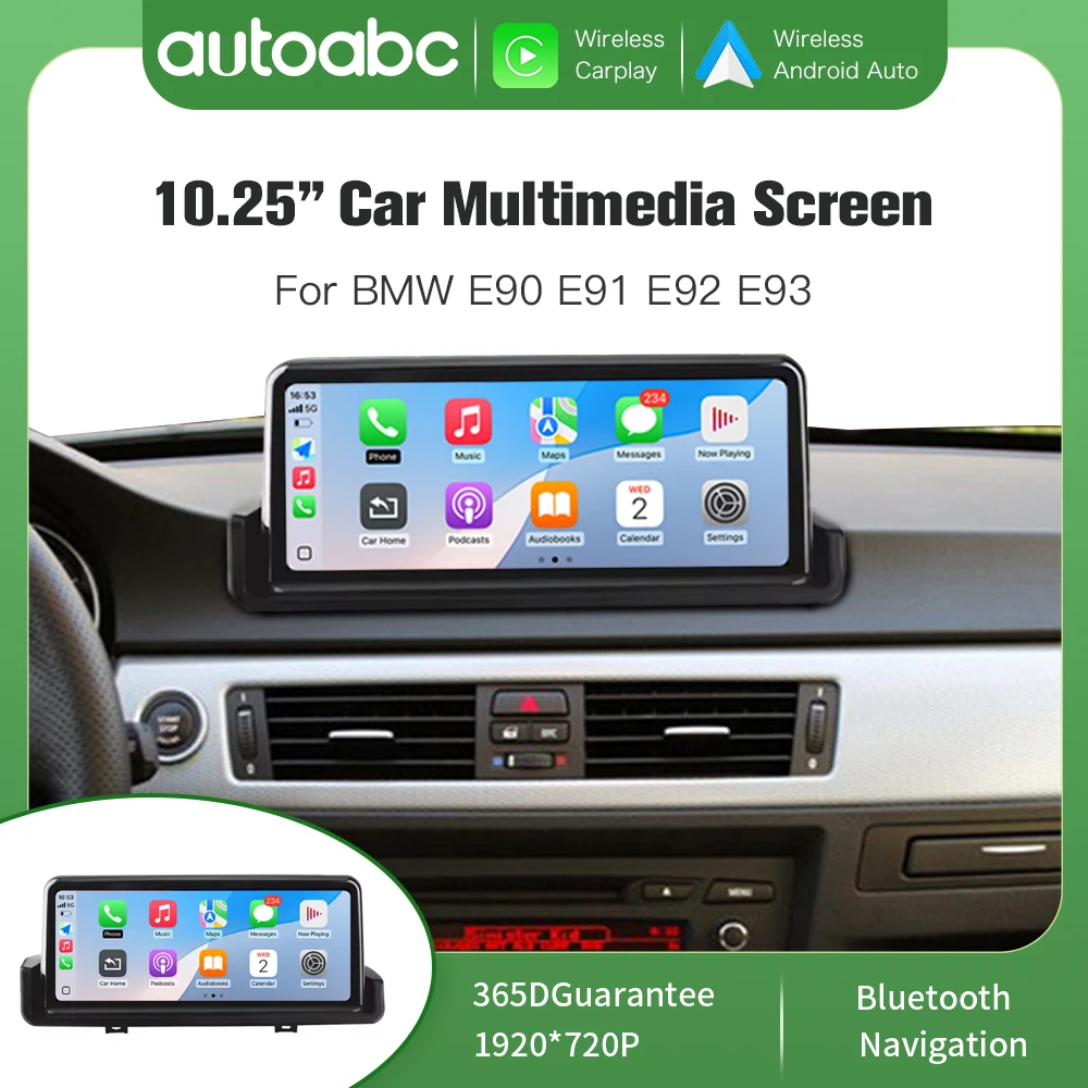 10,25-calowy multimedialny ekran dotykowy radia samochodowego do BMW serii 3 E90 E91 E92 E93 z bezprzewodowym Carplay, Android Auto, sterowaniem za pomocą pokrętła, Bluetooth, AirPlay, funkcją Mirror