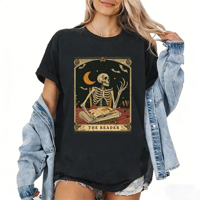 Reader Tarot Card Skeletons Oversized T Shirt Reader Women Tarot Skeleton Bone SNB Shirt Skull Bone Shirts Funny Pattern Shirt