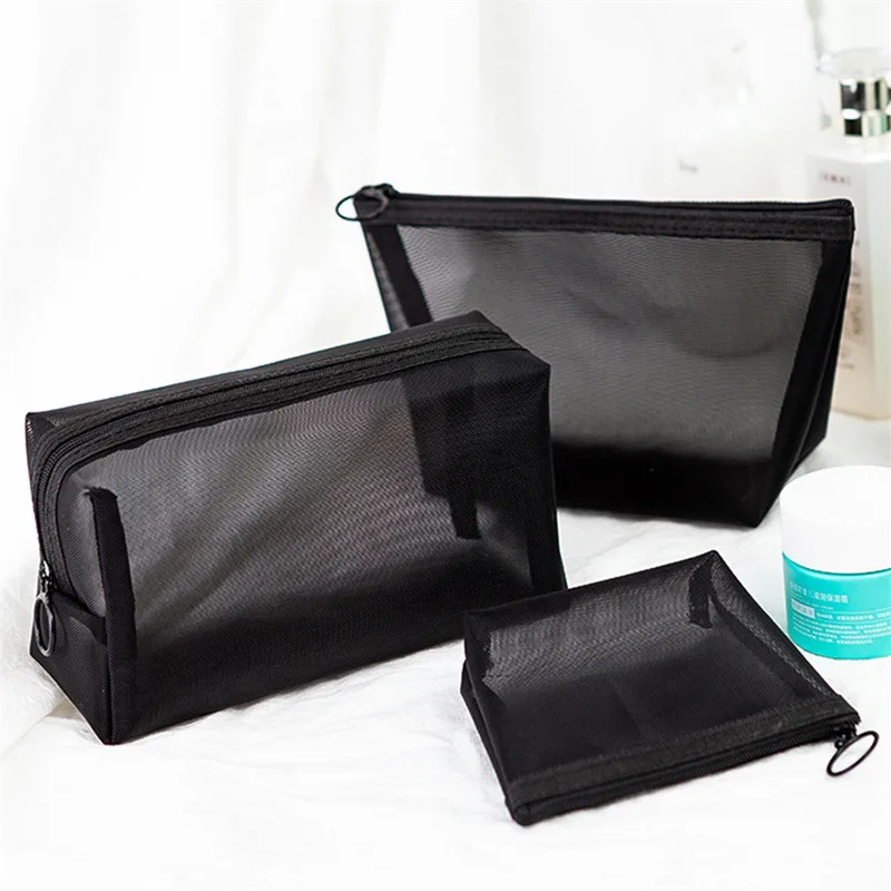 

Black Mesh Makeup Bag Women Transparent Cosmetic Bag Small Large Portable Storage Bags Travel Toiletries Towel Organizer Pouch