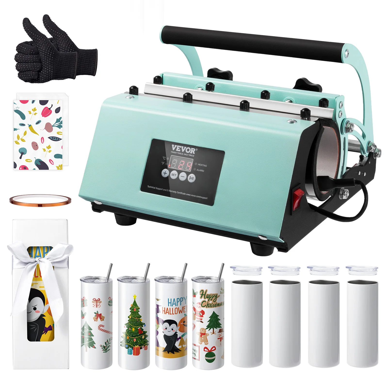VEVOR Tumbler Heat Press Machine and Sublimation Tumblers Tumbler Press Set with 8pcs 20OZ Blank Tumblers Mug Press Cup Press