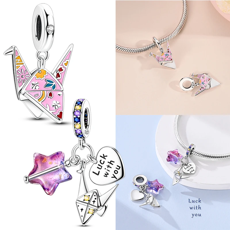

Origami Crane Dangle Charms 925 Sterling Silver Bead Japanese peace hope Fit Original Bracelet Women Jewelry Gift