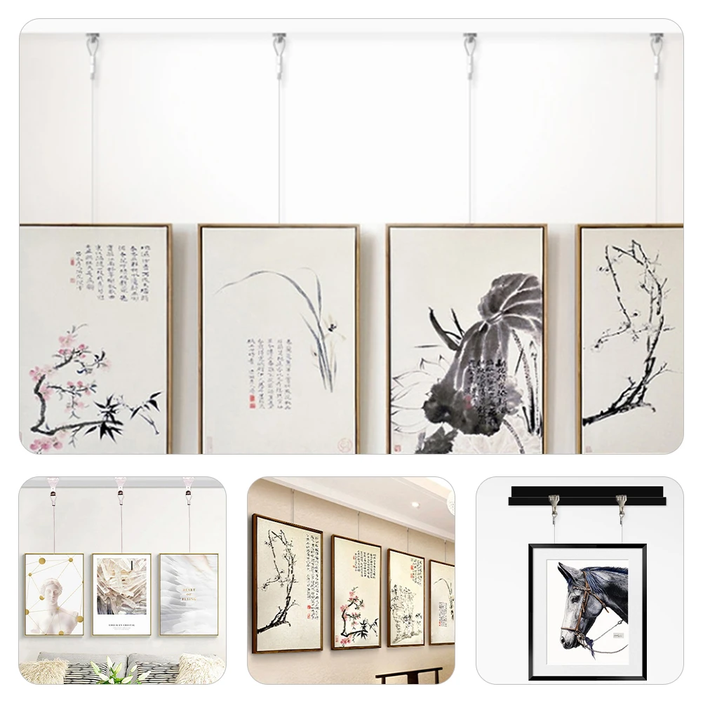 

4 Sets Picture Hanging Cord 0.5m Steel Wire Hooks Heavy Duty Stainless for Photo Wall Nails Hardware