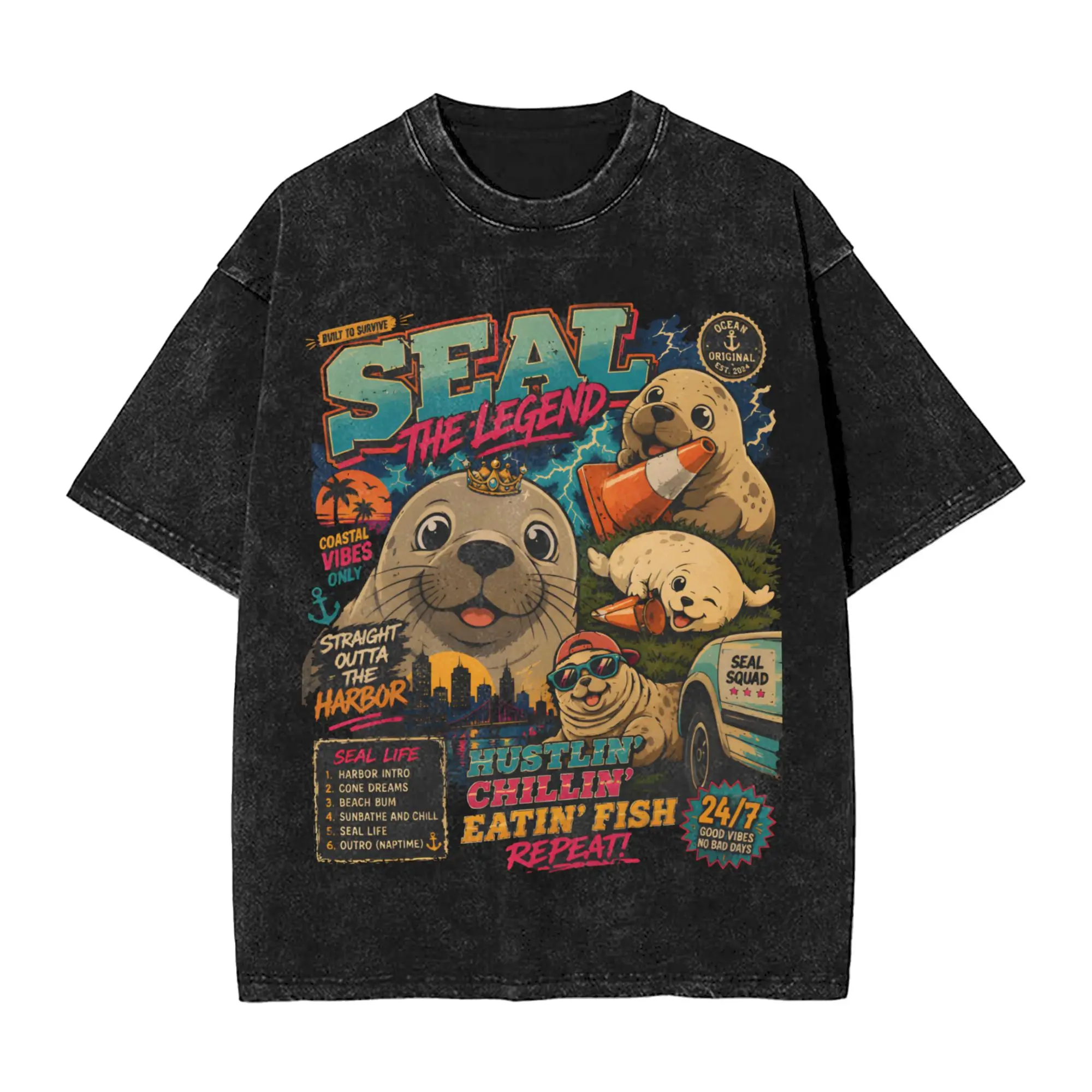 Men T Shirt Neil the Seal  Washed T Shirts Harajuku  Summer Tees Streetwear Custom DIY Casual Clothes Gift