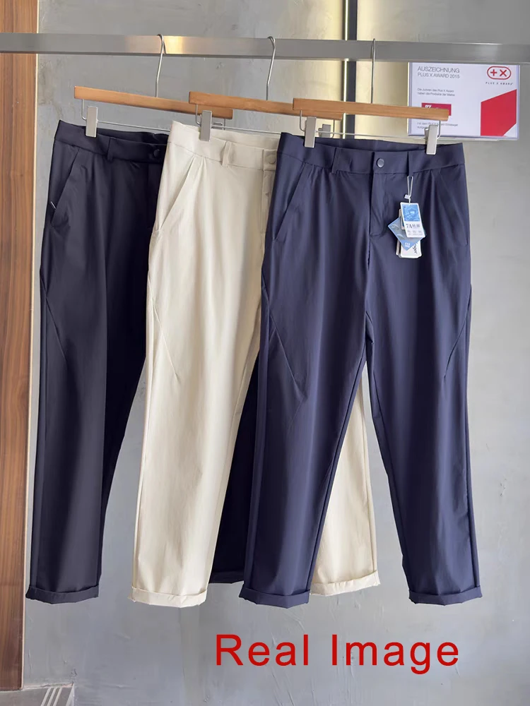Summer Men's Quick Dry Casual Pants Lightweight Nylon Spandex Stretch Golf Pants Cool Ice Silk Trousers with 4 Zip Pockets