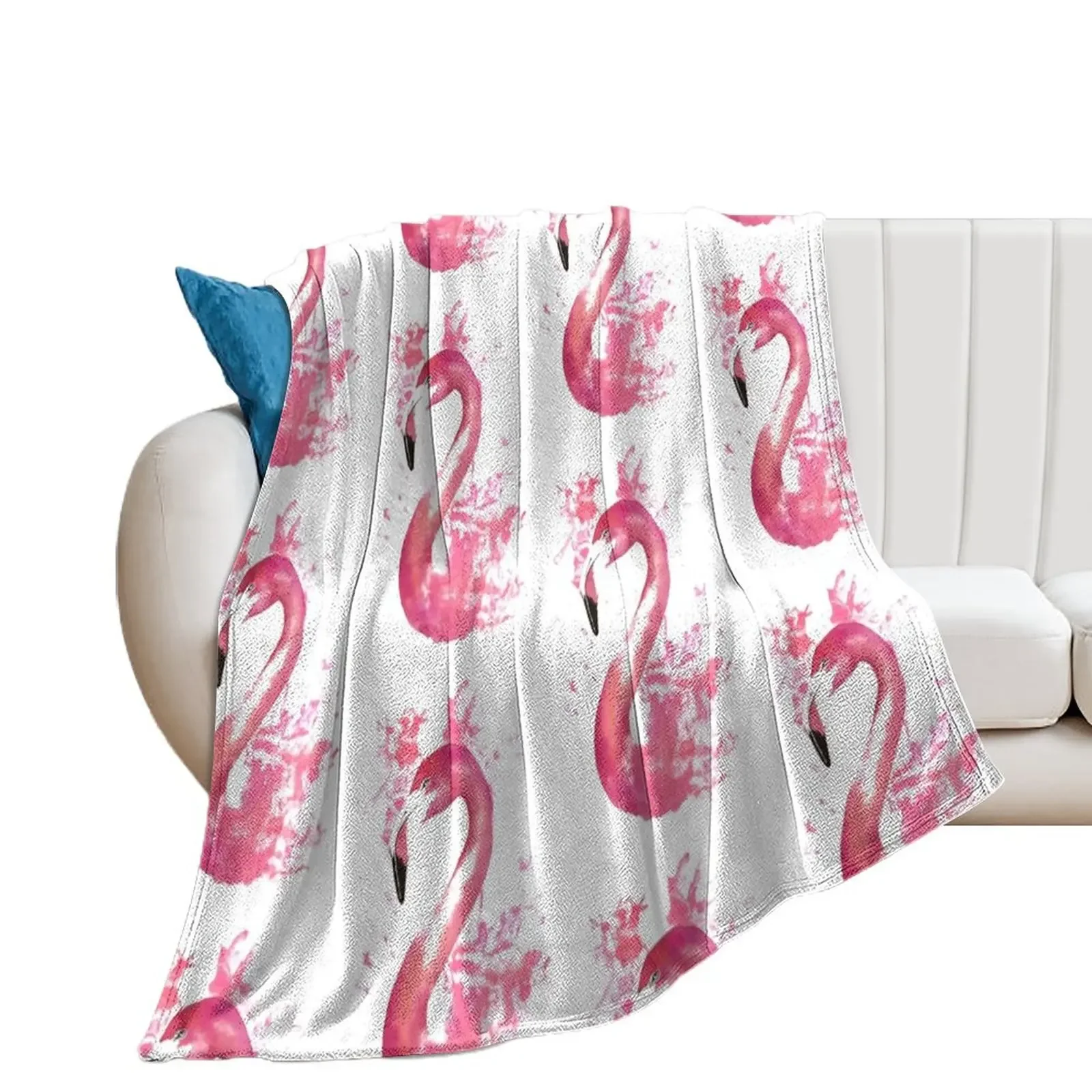 

Pink Flamingo Watercolour Splash Artwork Throw Blanket Stuffeds Summer Blankets