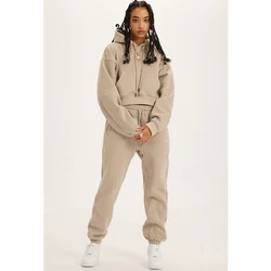 BGTEEVER Stylish Loose Thicken Fleece Wam Tracksuits for Women Pockets Sweatshirts HoodiesWomen Drawstring Pants Warm Outfits Wi