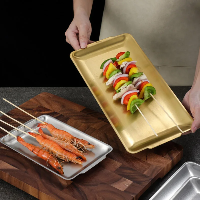 304 لوح من الفولاذ المقاوم للصدأ لوحة مستطيلة صينية الحرفية الديكور مطعم صينية منشفة لوحة الحلوى أطباق فاكهه أدوات المطبخ