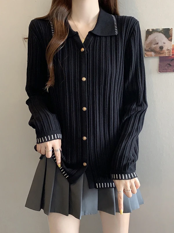 

Bla Ne Long Sve Knitted Sweater Loose Fit Women's Autumn Winter Faion plus Size Slimming Cardigan Ele Sle