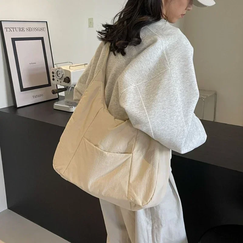 Trendy Women's Soft Cloth Shoulder Bag Solid Color Student 2025 Spring Y2k Casual Style Big Handbags Crossbody Bags for Women 가방