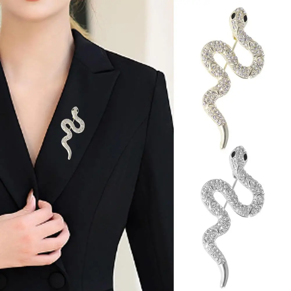 Vintage Zodiac Snake Brooch Sparkling Minimalist Rhinestone Animal Collar Pins Anti-slip Exquisite Elegant Snake Lapel Pin