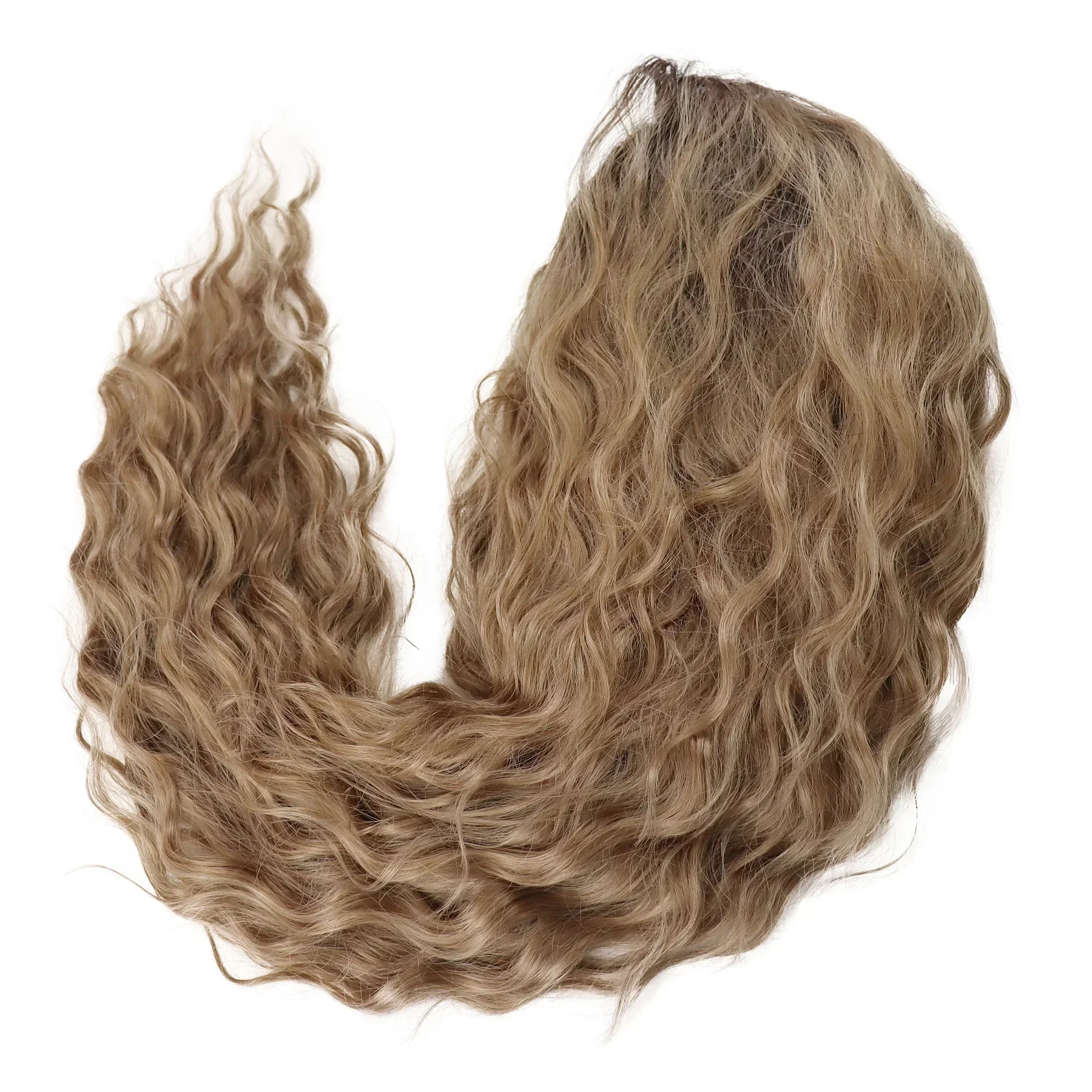 GNIMEGIL Synthetic Long Wave Cur Wigs Female Natural Brown Wig with Clip Free Part Side Bangs 80s Curly Wigs for Women Ombre Wig