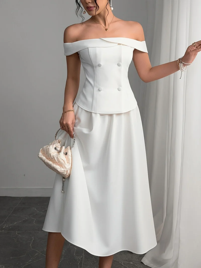 Mode Off Schulter 2-teiliges Set Frauen Outfit Sommer Kleidung Frauen Slash Neck Weste Top Rock Sets Elegante Zwei Stücke Kleid Sets