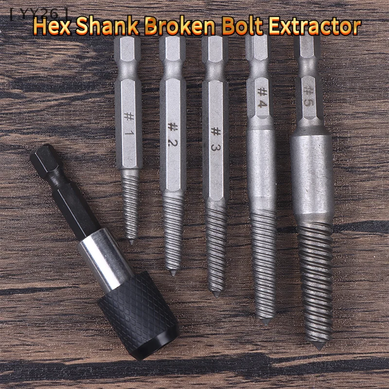 

6-Piece Screw Extractor Set, Left Hand Spiral Broken Screw & Bolt Remover with Hex Shank for Electric Drills DIY Repair
