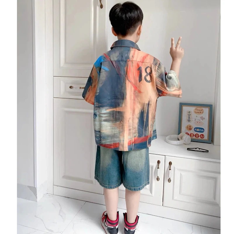 Children's Street Dance Costume Set, Hip Hop Performance Costume, Cool and Handsome Dance Shirt Performance Costume
