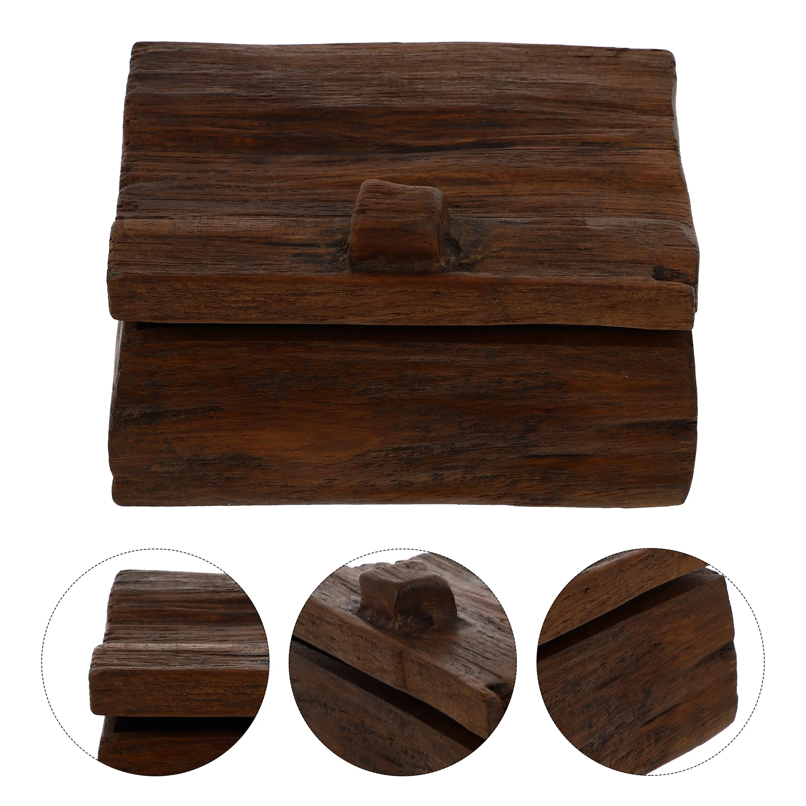 

1pc Vintage Wooden Storage Box Durable Desktop Organizer Jewelry Holder Sundries Case Creative Brown Retro Box For Bedroom Decor