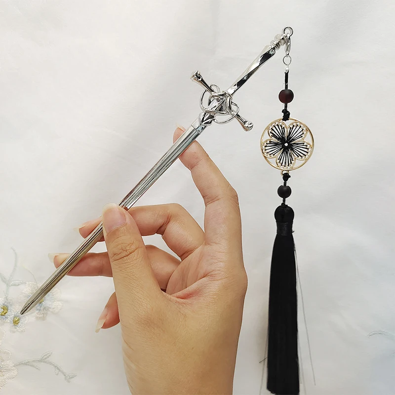 Punk Metal Sword Tassel Hairpin para mulheres, estilo chinês, penteado DIY da moda, ferramentas de design, acessórios
