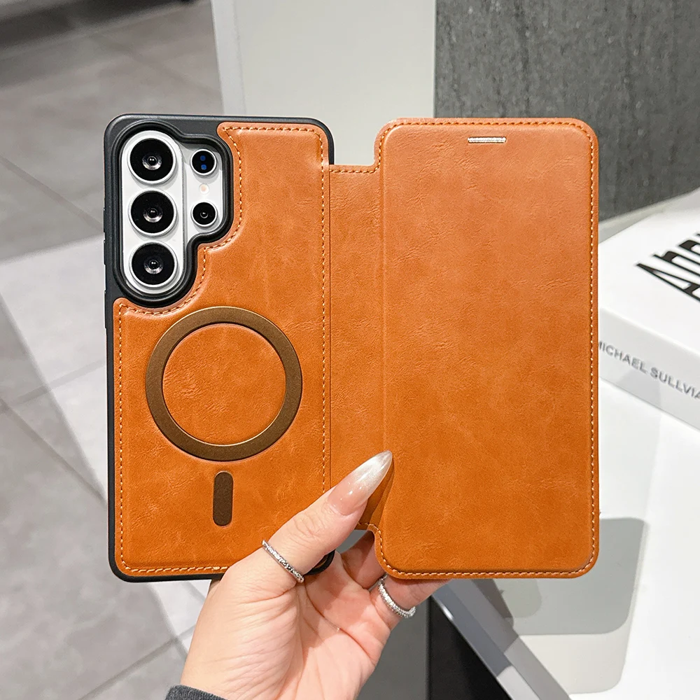 

Кожаный чехол для Samsung Galaxy S25 Edge S25 Ultra S25 Plus S24 S23 S22 Plus FE A35 A55, магнитный флип-кошелек с отделениями для карт