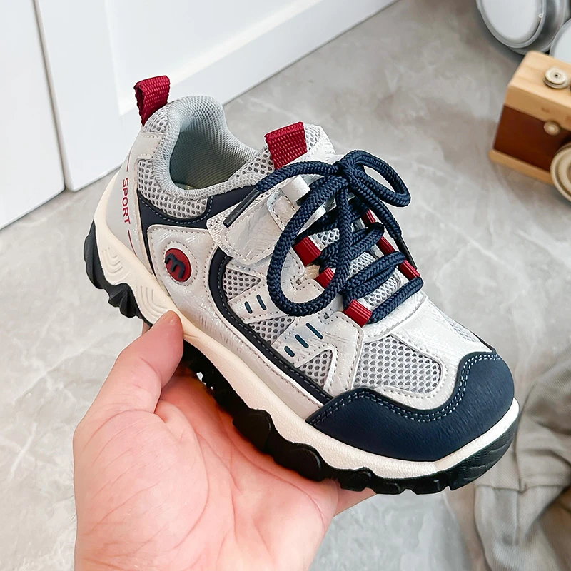 Kids Hiking Sneakers Lace Up, Breathable Mesh Shoes, Protective Toe Cap Casual School Shoes Boys Girls Size EU26-37