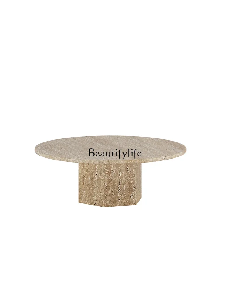 

Wabi Sand Wind Natural Travertine Round Coffee Table Living Room Light Luxury Marble Coffee Table