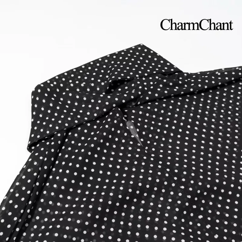 CharmChant Women's Sheer Polka Dot Chiffon Oversized Shirt & Maxi Skirt 2 Piece Set Spring 2026 Retro Elegant Chic Party Outfits view 4
