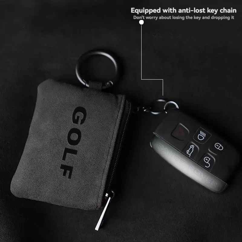 Suede Leather Car Key Case Full Cover Protection Shell Bag Exclusive Keychain key case with 3D logo For vw golf Car Accessories