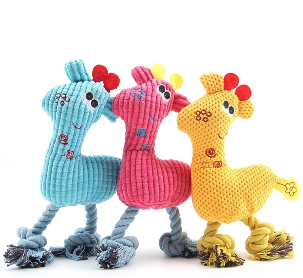 Pet Plush Toy Giraffe Shape Corduroy Dog Squeaky Toys Cotton Rope Puppy Cleaning Teeth Chew Toy Training Dog Accessories