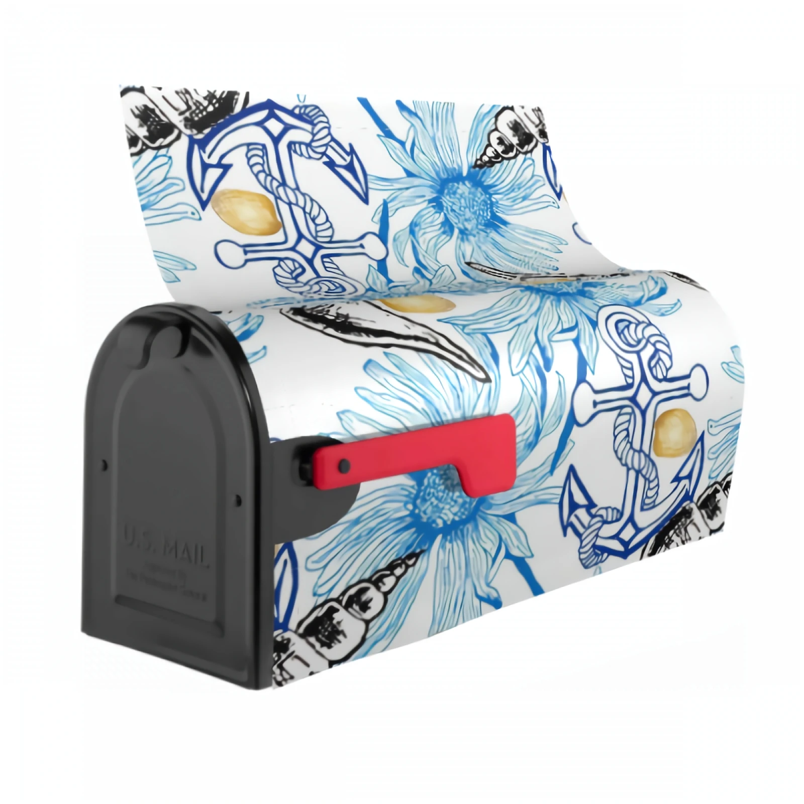 Nautical Ocean Mailbox Covers Magnetic Seashells Anchor Mailbox Wraps Waterproof Blue Flower Post Letter Box Cover Outdoor