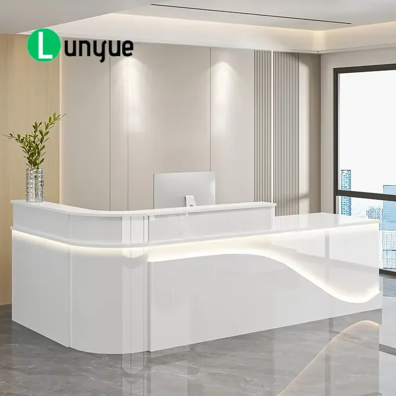 L Shape Reception Desk Durable MDF High End Service Counter for Hotel Restaurant Shopping Mall Commercial Office Furniture