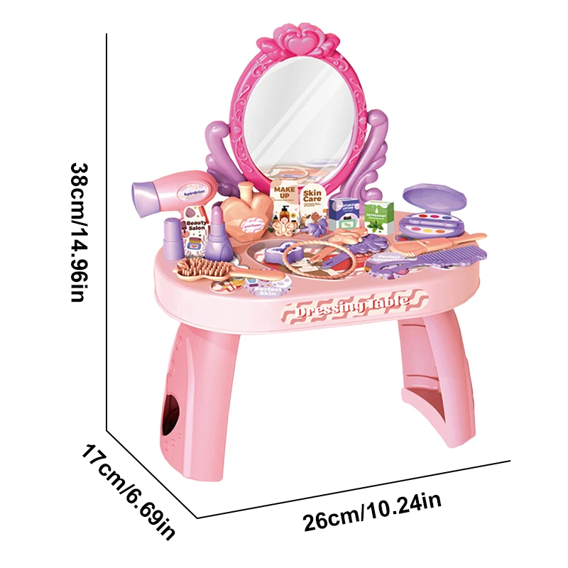 Juego de tocador de belleza para niñas, accesorios de tocador realistas, juego de rol para casa de juegos, juego de juguetes de maquillaje de princesa