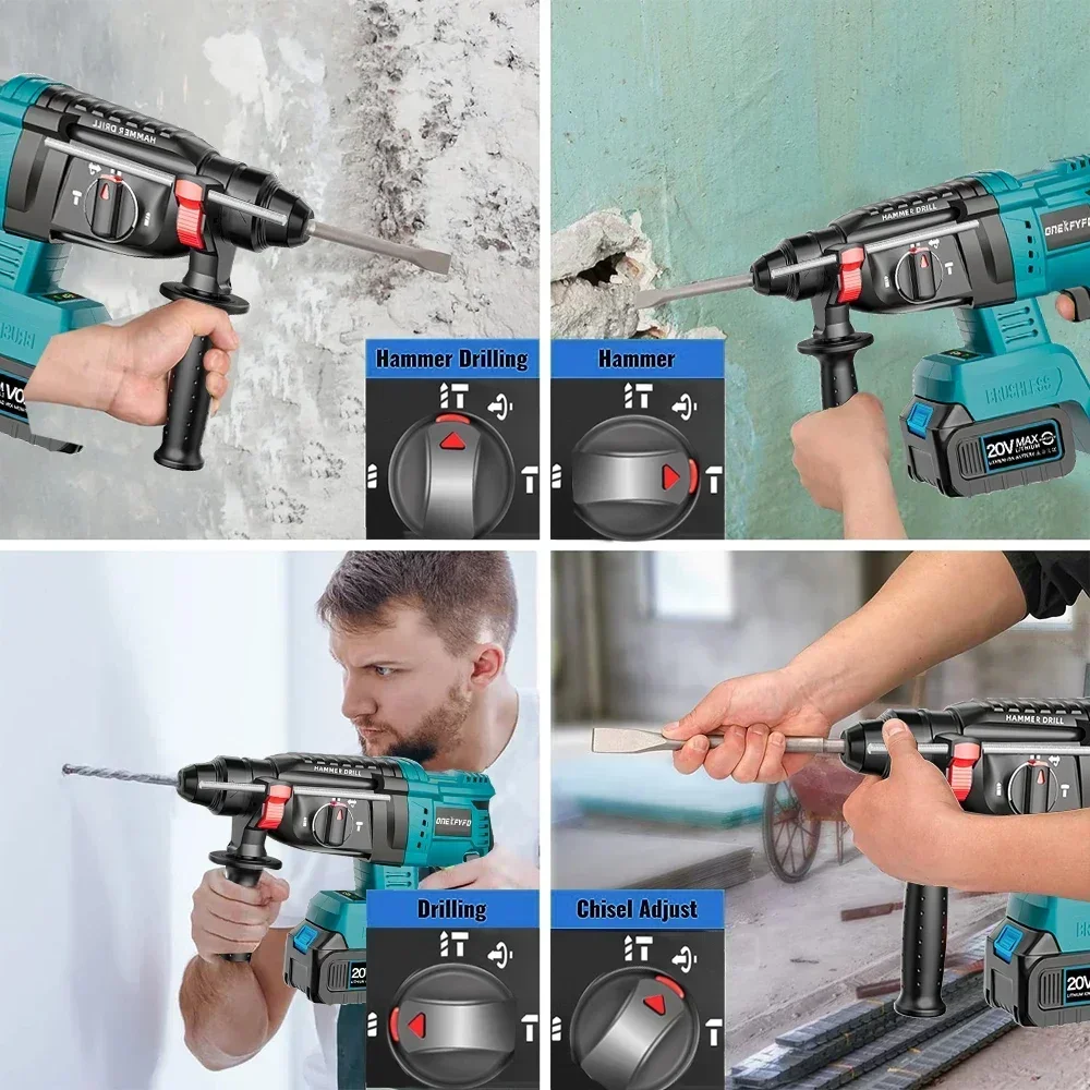 Cordless Electric Drill Rotary Hammer Drill Demolition Rechargeable Hammer Power Tool for Makita 18V Battery (No Battery)