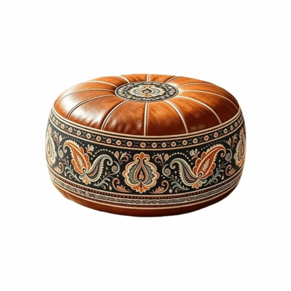 Boho Style Sofa Stool Cover PU Leather Unstuffed Storage Ottoman Geometric Pattern Large Capacity Round Footstool Cover Leisure