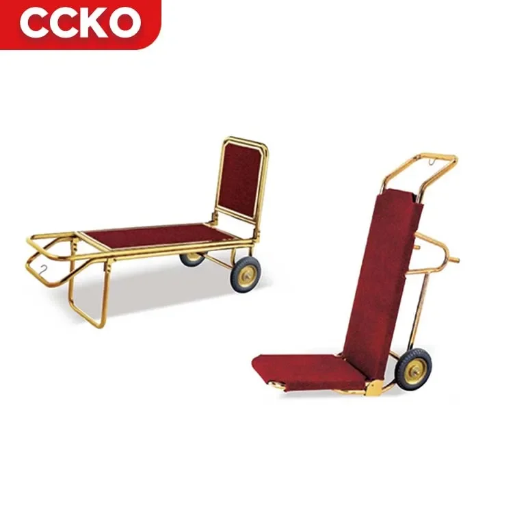 5 Star Lobby Banquet Guestroom Service Mirror Gold Stainless Steel Luggage Carts Bellman Bellboy Cart Hotel Luggage Trolley Cart