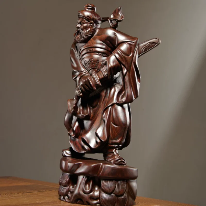 Exquisite wood carving Taoist Tianshi Zhong Kui deity statue ornament home living room desktop decoration handicrafts