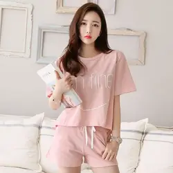 Gilrs Summer Two Pieces Short Pajamas Thin Sweet Cute Loose Short Sleeve Homewear With Letter Sports Casual O-neck Home Clothing