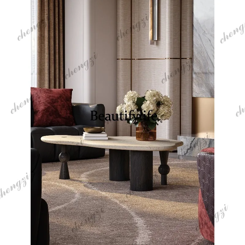 Natural luxury stone coffee table living room special-shaped jade rabbit cave stone high-end coffee table