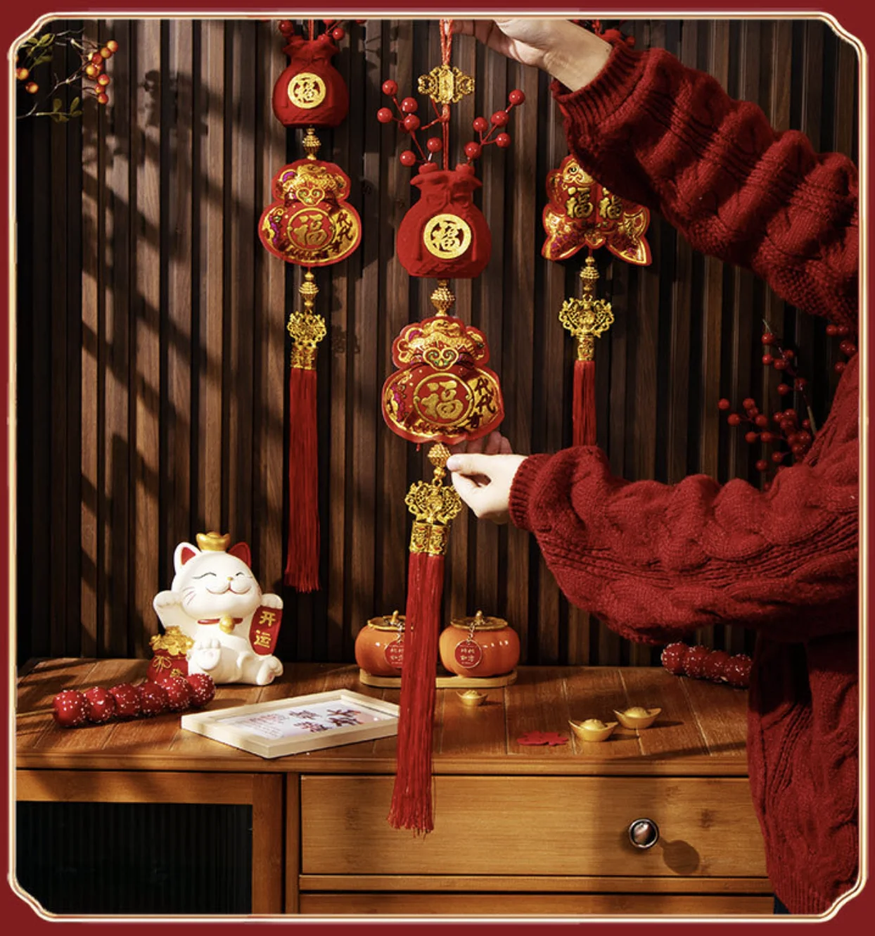 2 قطعة بركاتات للعام الصيني الجديد قلادة مهرجان الربيع أكياس المال فورتشن شرابة هووسورمينغ #5