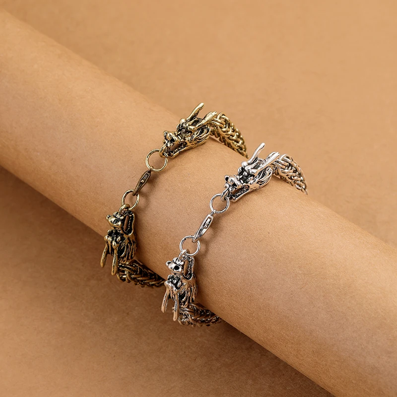 Dragon Head Bracelet Jewelry for Men Women Trendy Personality Chinese Domineering Bracelets Alloy Mental Boyfriends Gift 2024