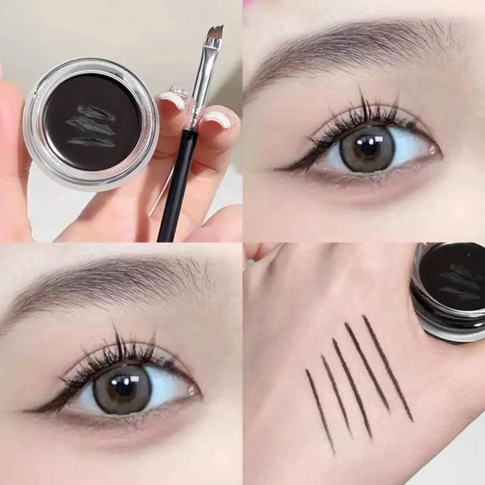 

2 In 1 Non Smudging Eyeliner Cream With Brush Waterproof Long-lasting Makeup Brown Wear Cosmetic Eyeliner Easy Black Matte G6E4