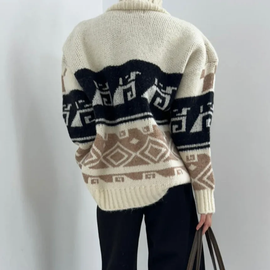 女性のハイカラーソフトセーター Jaet 韓国 Sle シックな秋冬ユニークなデザインルーズフィットロング Sve カーディガン