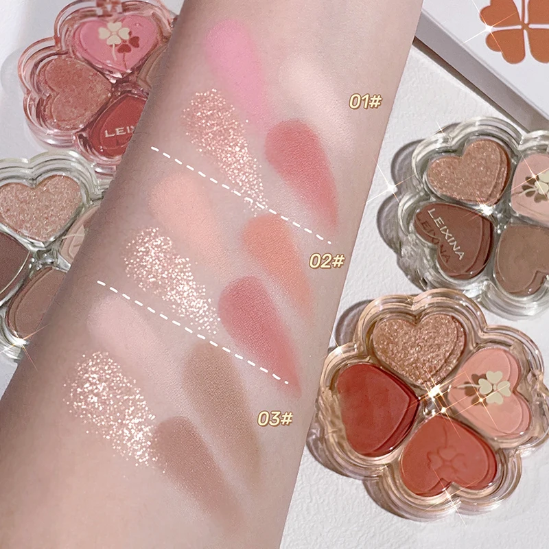 Clover Eyeshadow Palette Highlight Four-color Dreamy Eye Makeup Fine Pearlescent Eye Shadow Eye Shadow All In One Palette Blush