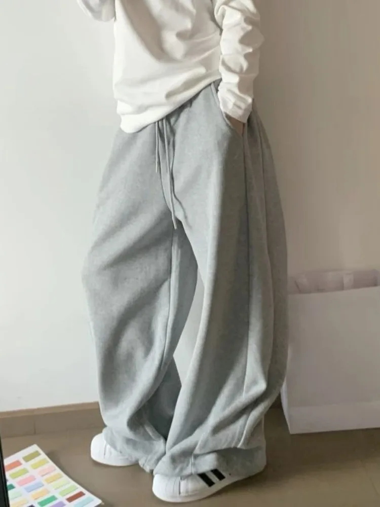 HOUZHOU Y2k Vintage Baggy Warm Sweatpants Pink Thick Korean Fashion Oversized Pants Harajuku Streetwear Trousers Winter Autumn