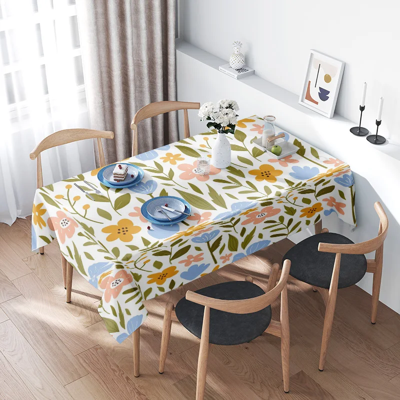 Modern Nordic Style Floral Printed Tablecloth Rectangular Dining Table Cover for Home Decor 120x180cm Green Yellow Blue White Co