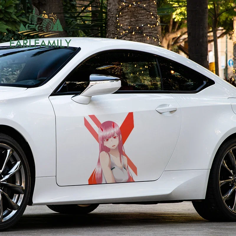 EARLFAMILY 43cm x 30.4cm For Zero Two Fine Decal Sunscreen Car Stickers Car Accessories Vinyl Material Decals Decoration