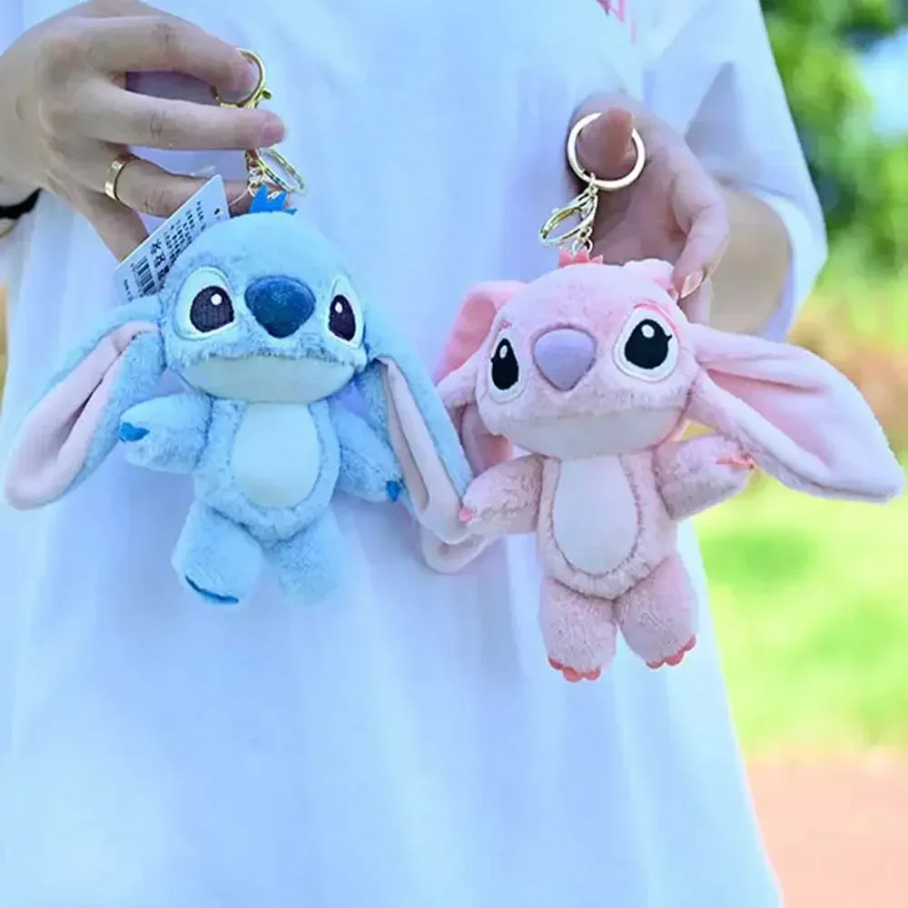 

&& Cartoon Stitch Plush Keychain Soft Toy Cute Stuffed Animal Pendant Gift for Girls Angel Doll Bag Charm Kids Birthday Present